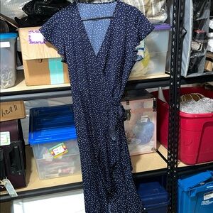 SHEIN Navy and White Wrap Midi Dress